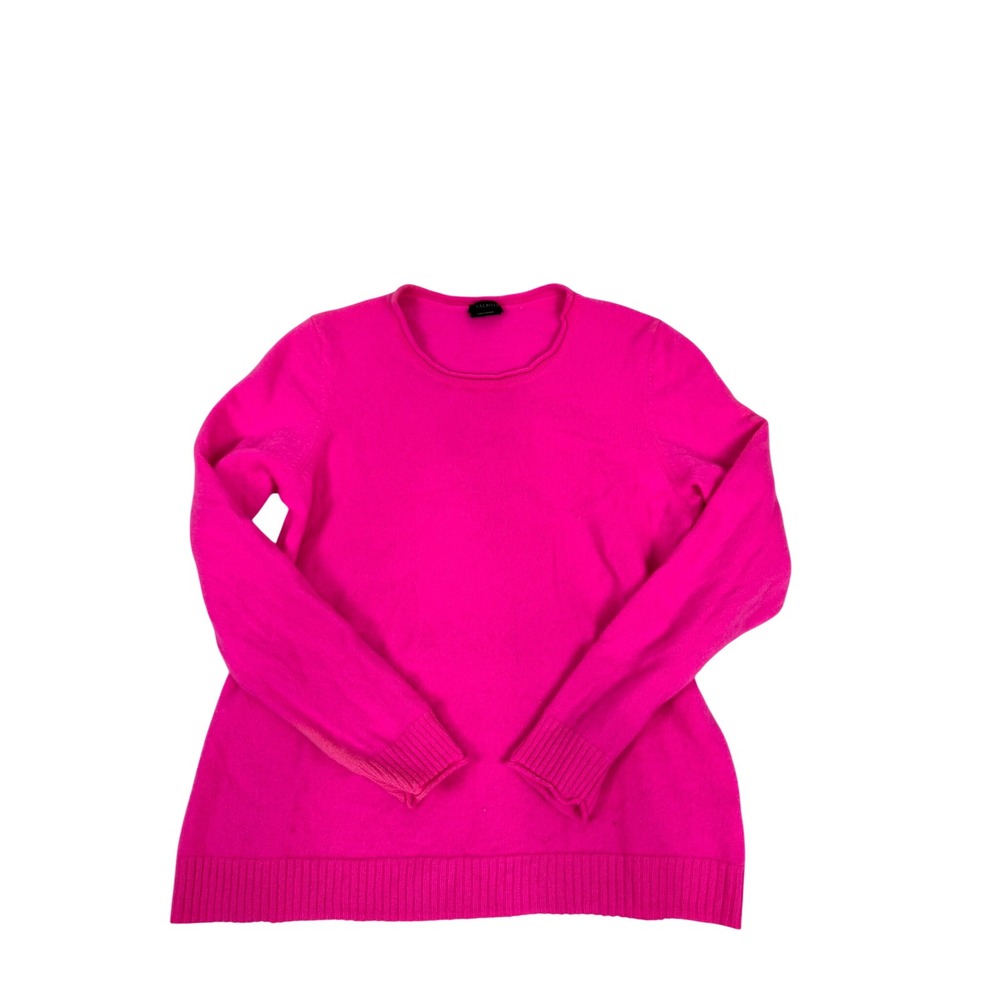 Talbots Pure Cashmere Crew Neck Sweater Neon Hot Pink Ribbed Knit